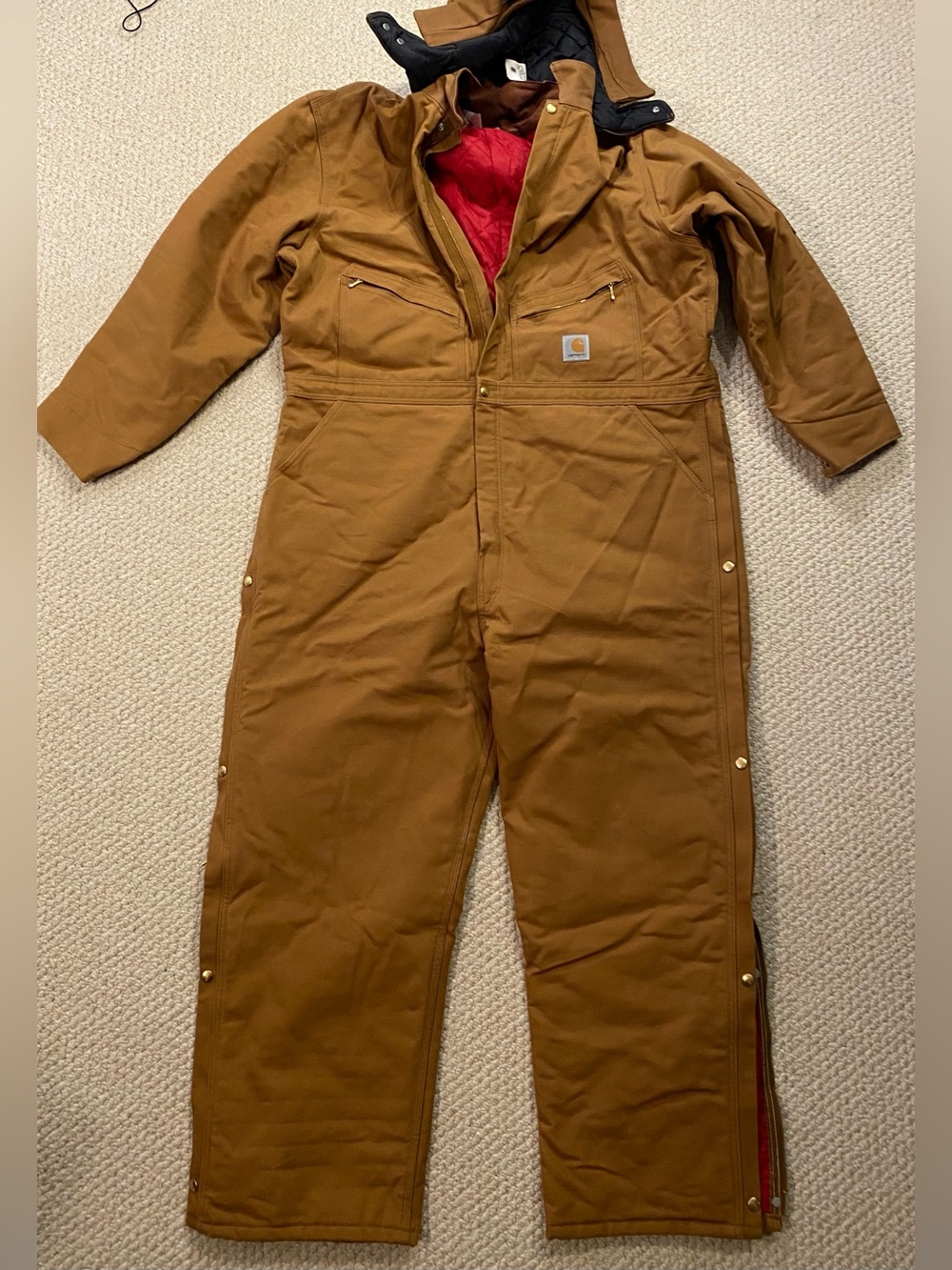 Carhartt duck canvas coveralls Mens 52 hooded quilt lined X01 Made in USA